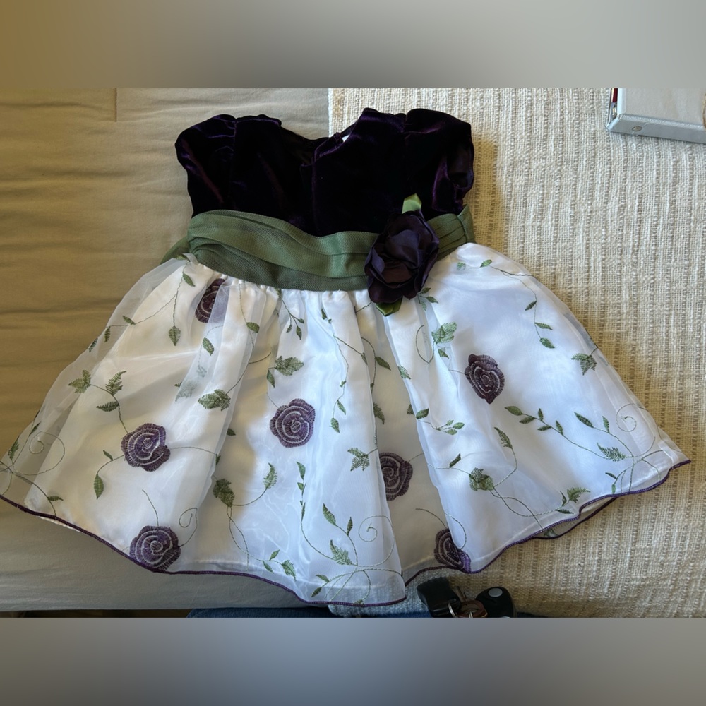 Baby Sweet Heart Rose Purple and Green Floral Dress